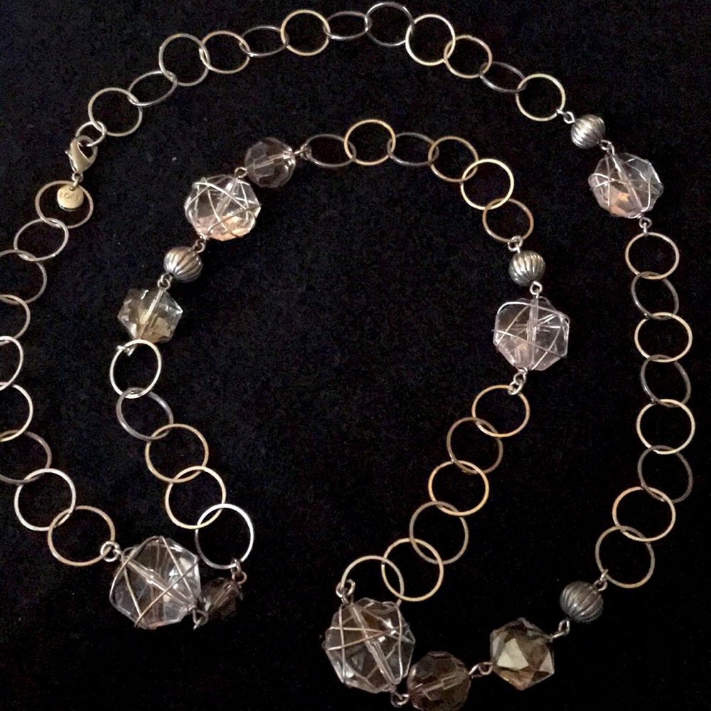 Long 20”  Silvertone Loop Ring Necklace